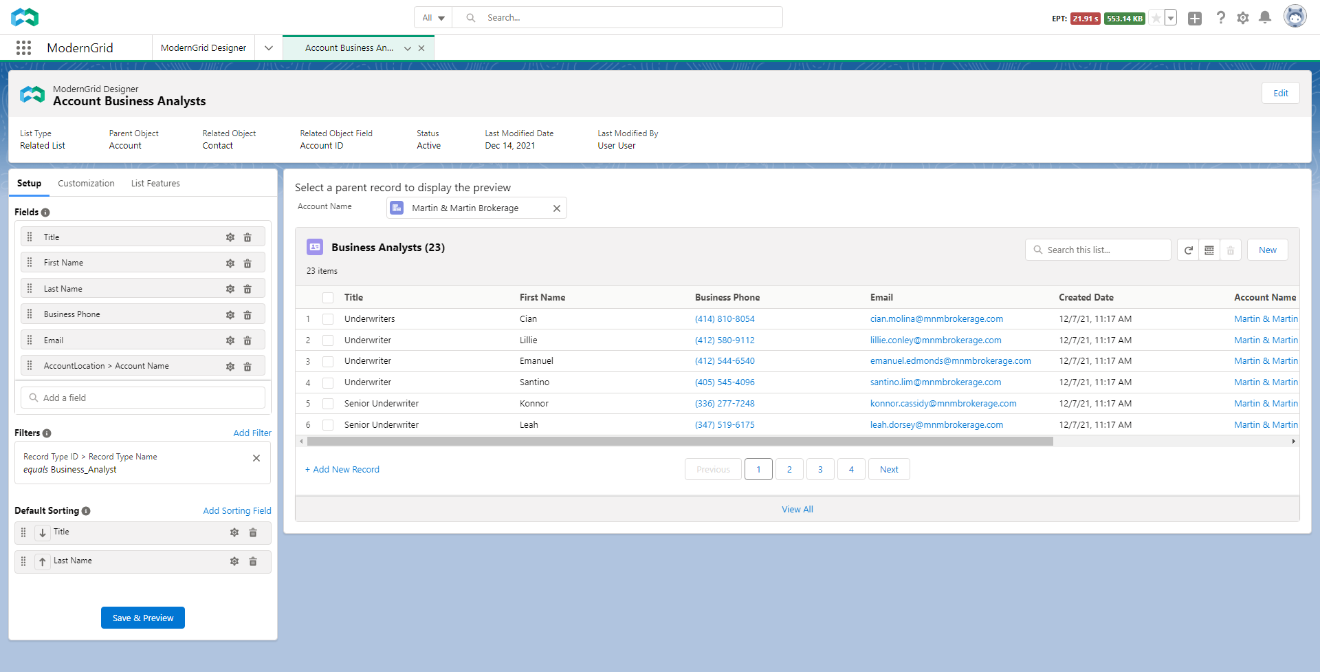 ModernGrid visual list designer for Salesforce CRM